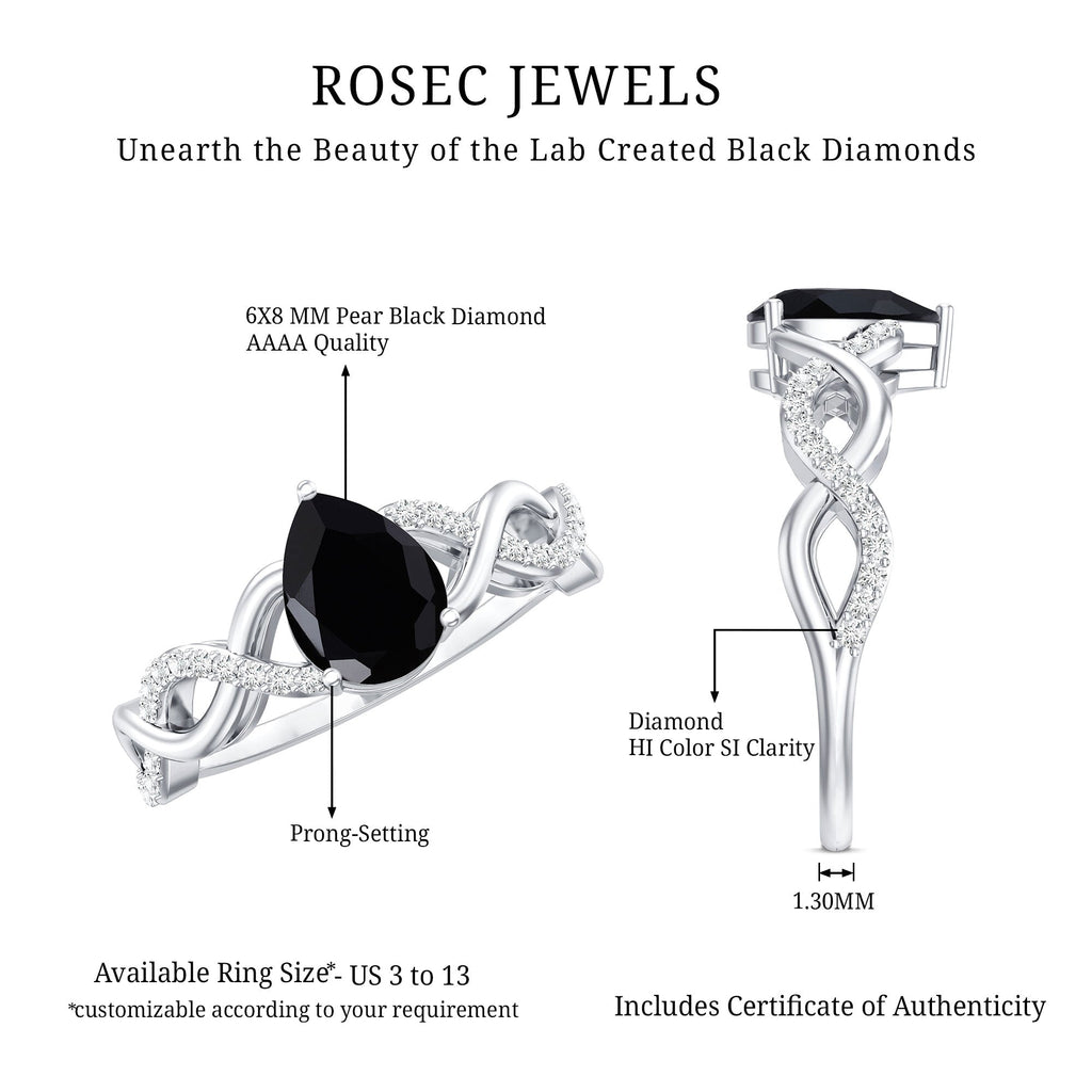 Infinity Shank Created Black Diamond and Diamond Solitaire Engagement Ring