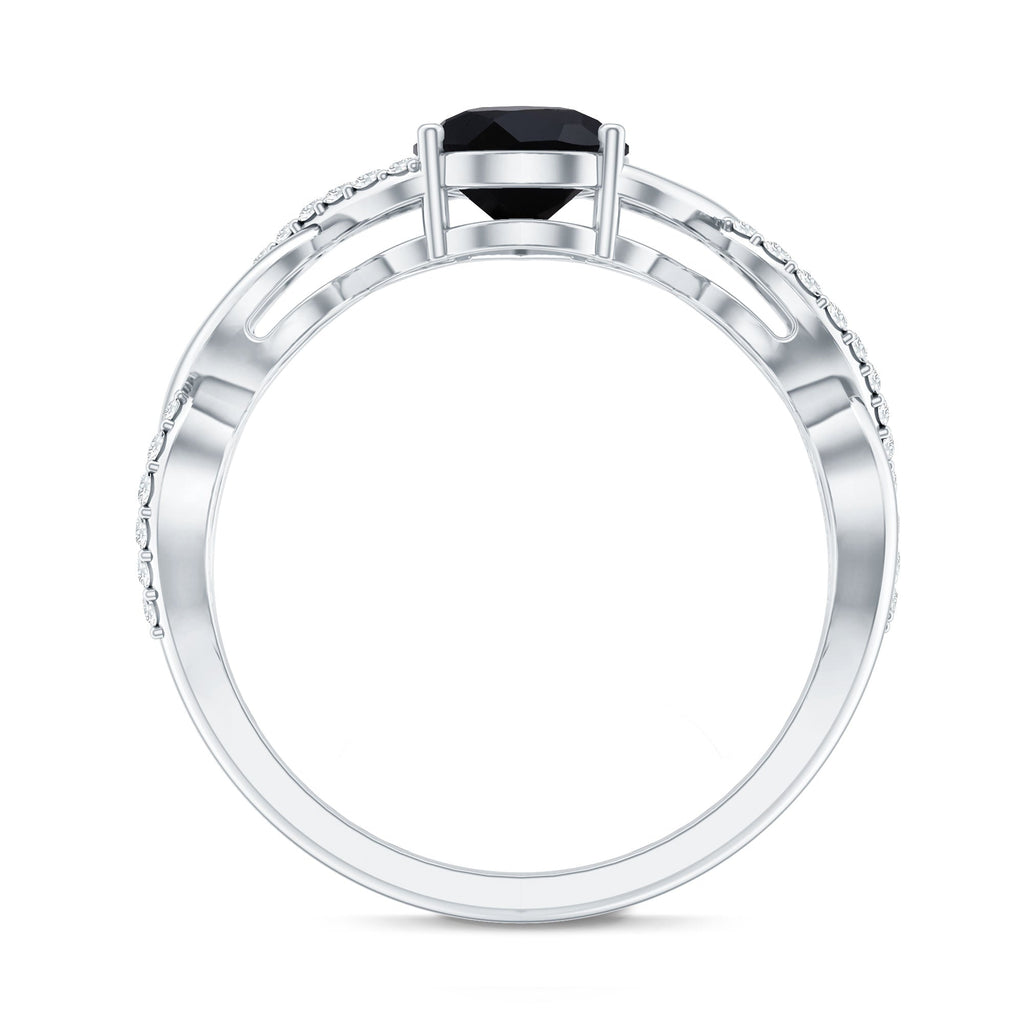 Infinity Shank Created Black Diamond and Diamond Solitaire Engagement Ring