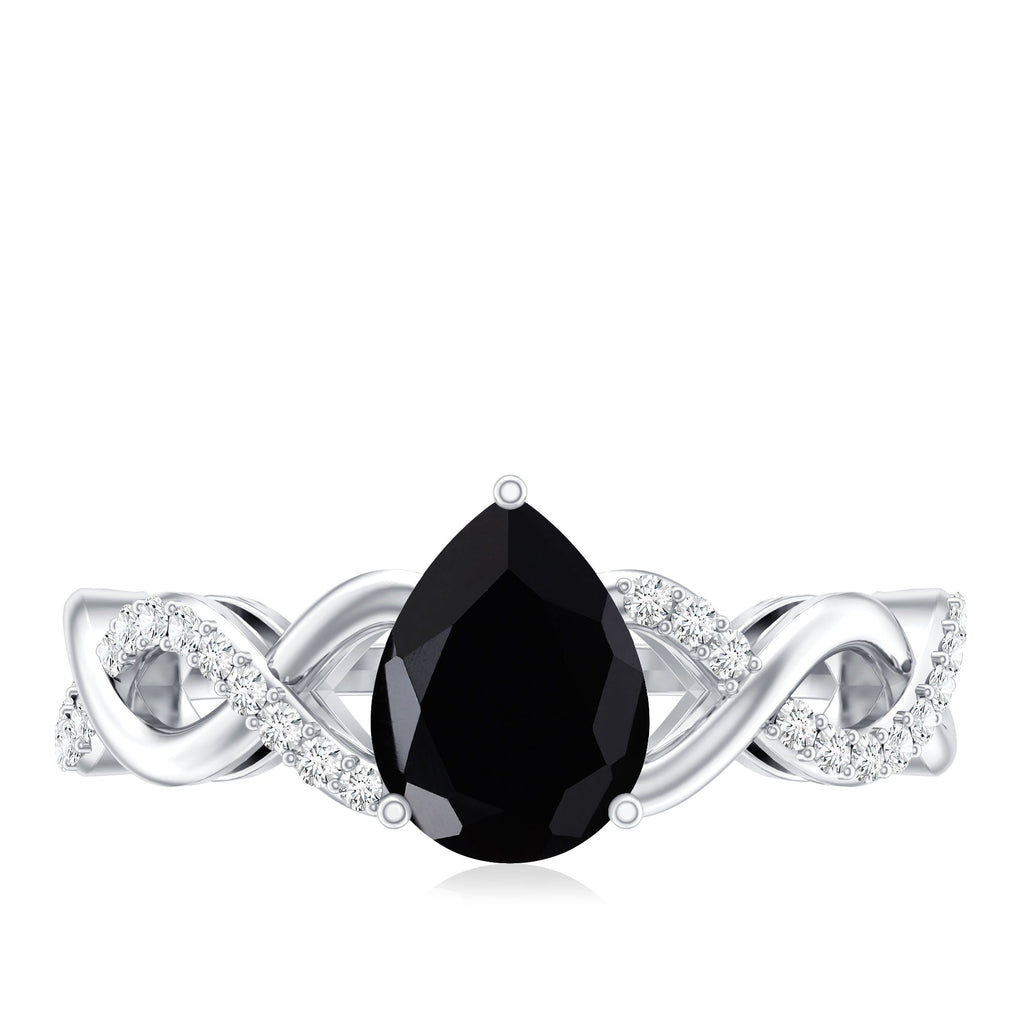 Infinity Shank Created Black Diamond and Diamond Solitaire Engagement Ring