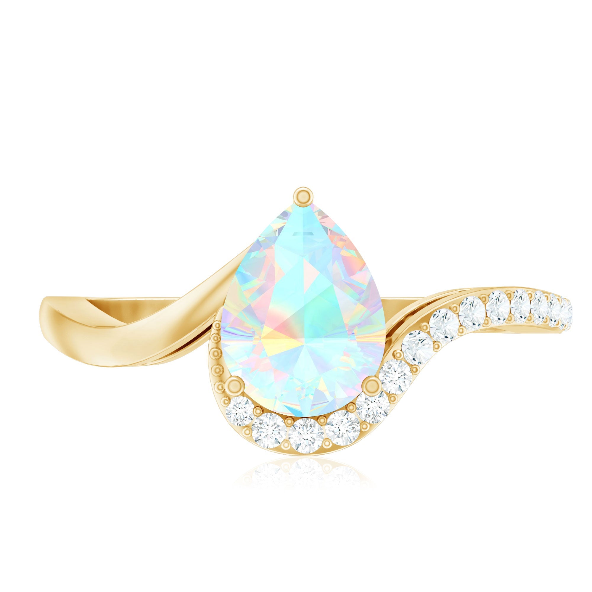 5X7mm Pear Cut Ethiopian Opal Engagement Ring with Diamond