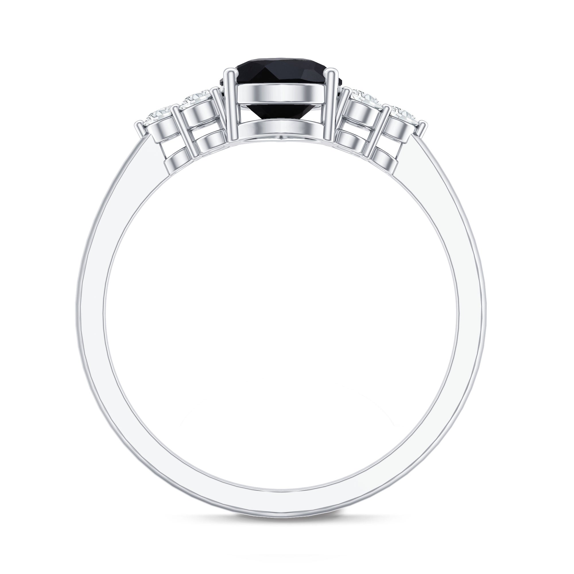 Pear Cut Created Black Diamond Solitaire Ring with Diamond Trio