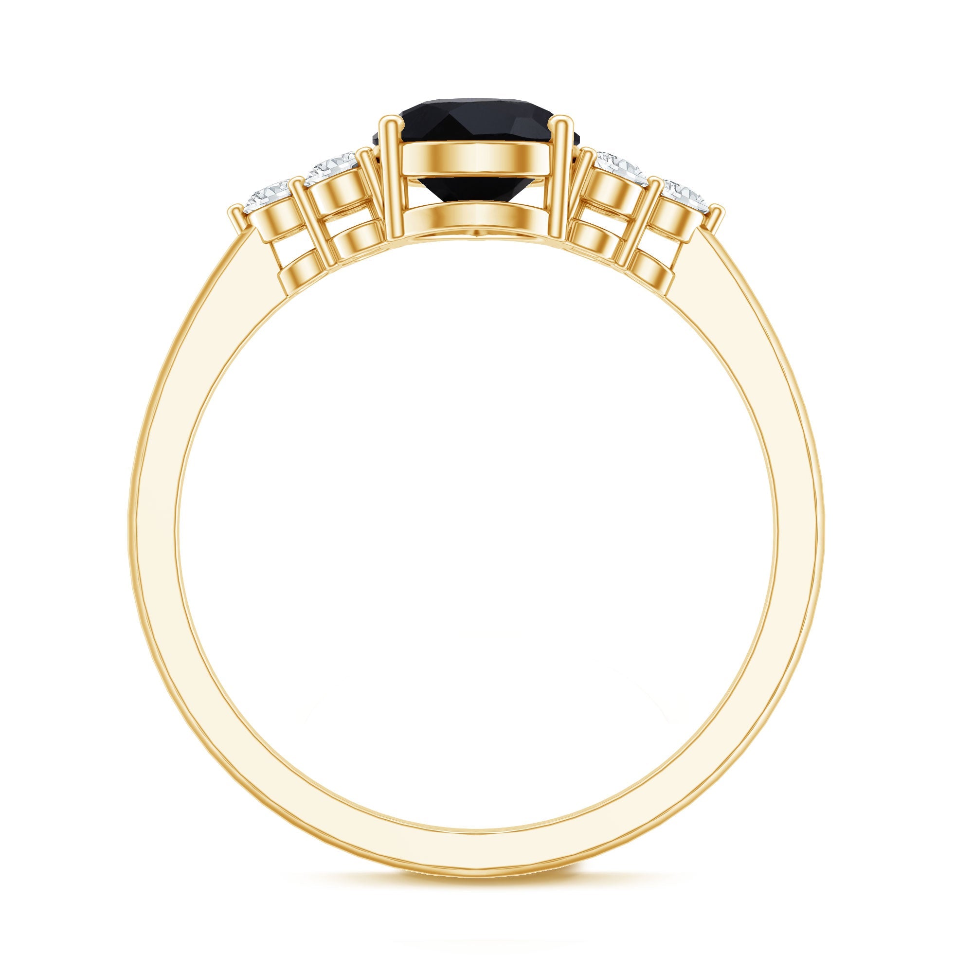 Pear Cut Created Black Diamond Solitaire Ring with Diamond Trio
