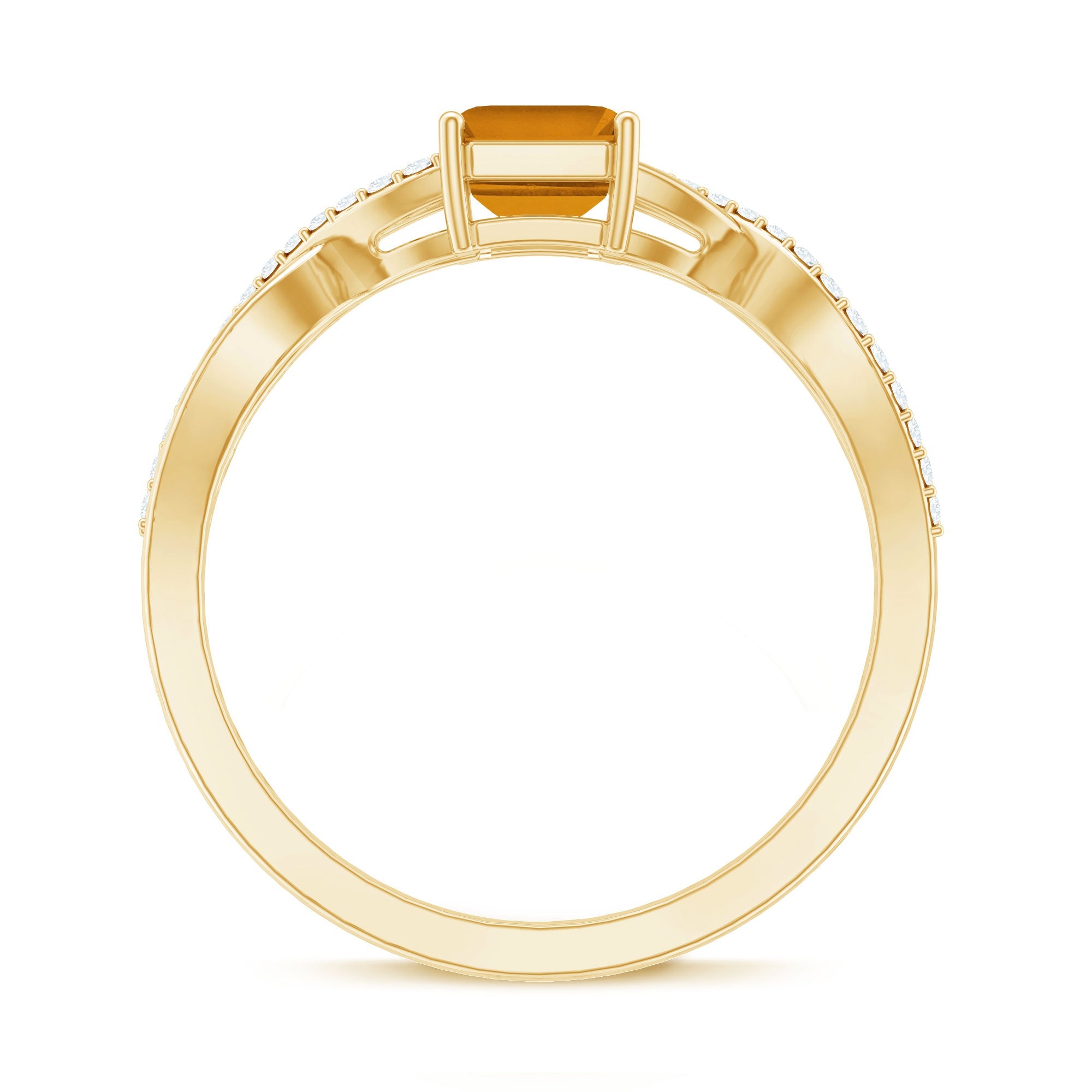 Real 6X8mm Citrine Emerald Cut Engagement Ring with Diamond Infinity Shank