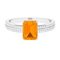 2 CT Emerald Cut Fire Opal and Diamond Side Stone Engagement Ring