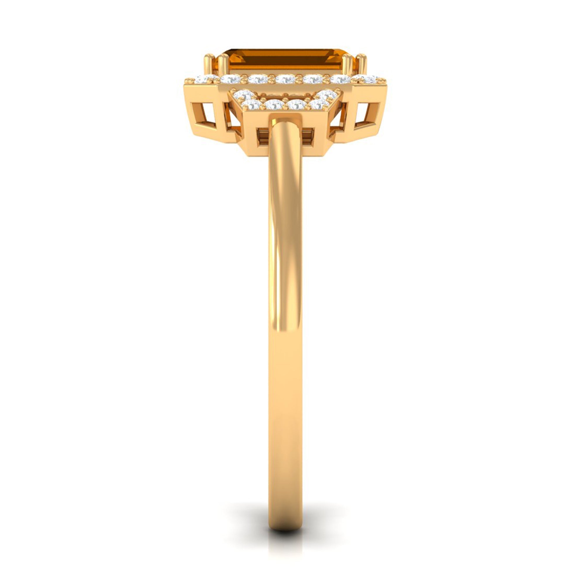 Genuine Citrine Emerald Cut Engagement Ring with Diamond Halo