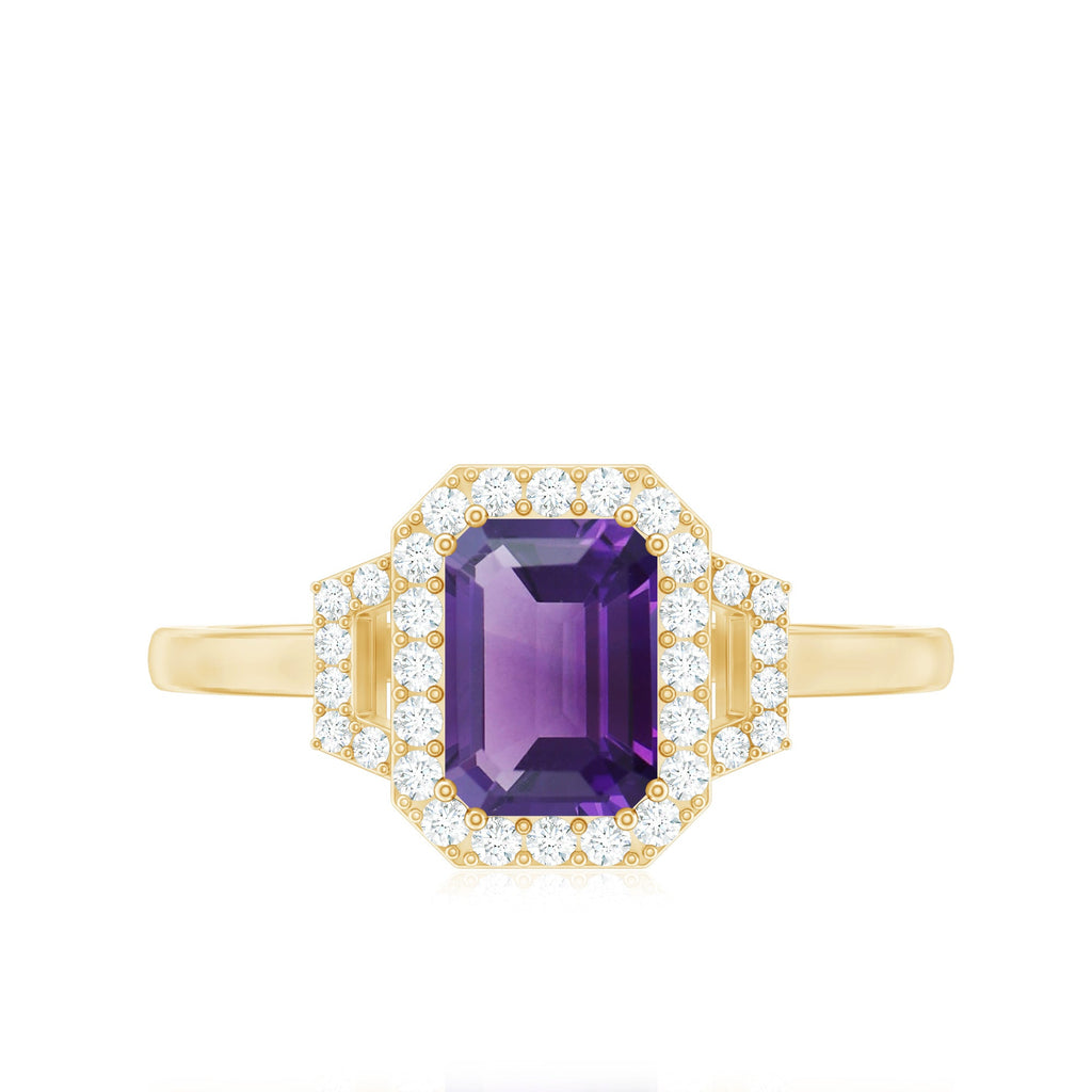 Octagon Amethyst Statement Engagement Ring with Diamond