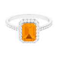 Emerald Cut Fire Opal Simple Engagement Ring with Diamond Halo