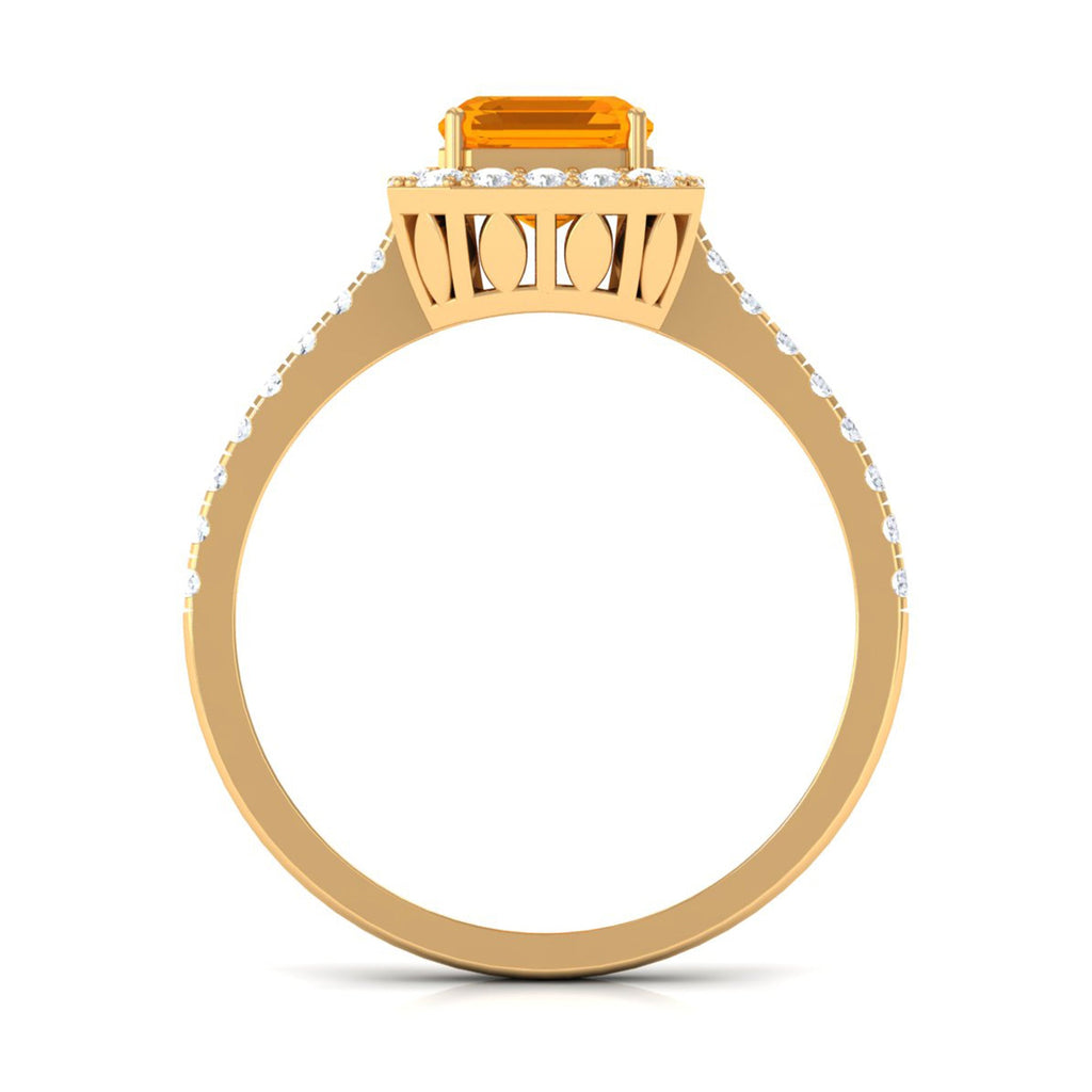 Emerald Cut Fire Opal Simple Engagement Ring with Diamond Halo