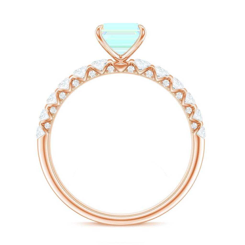Genuine Ethiopian Opal Emerald Cut Engagement Ring with Diamond Side Stones
