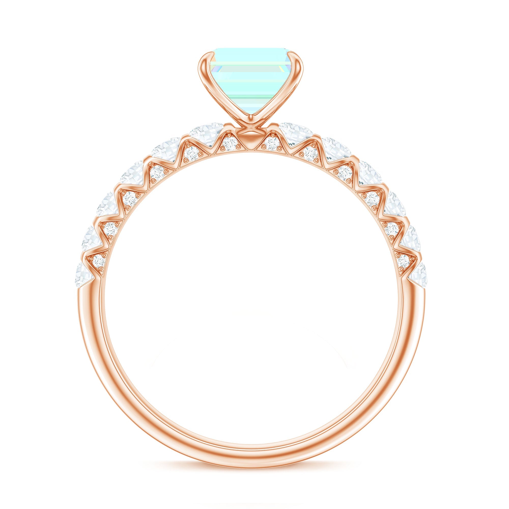 Genuine Ethiopian Opal Emerald Cut Engagement Ring with Diamond Side Stones