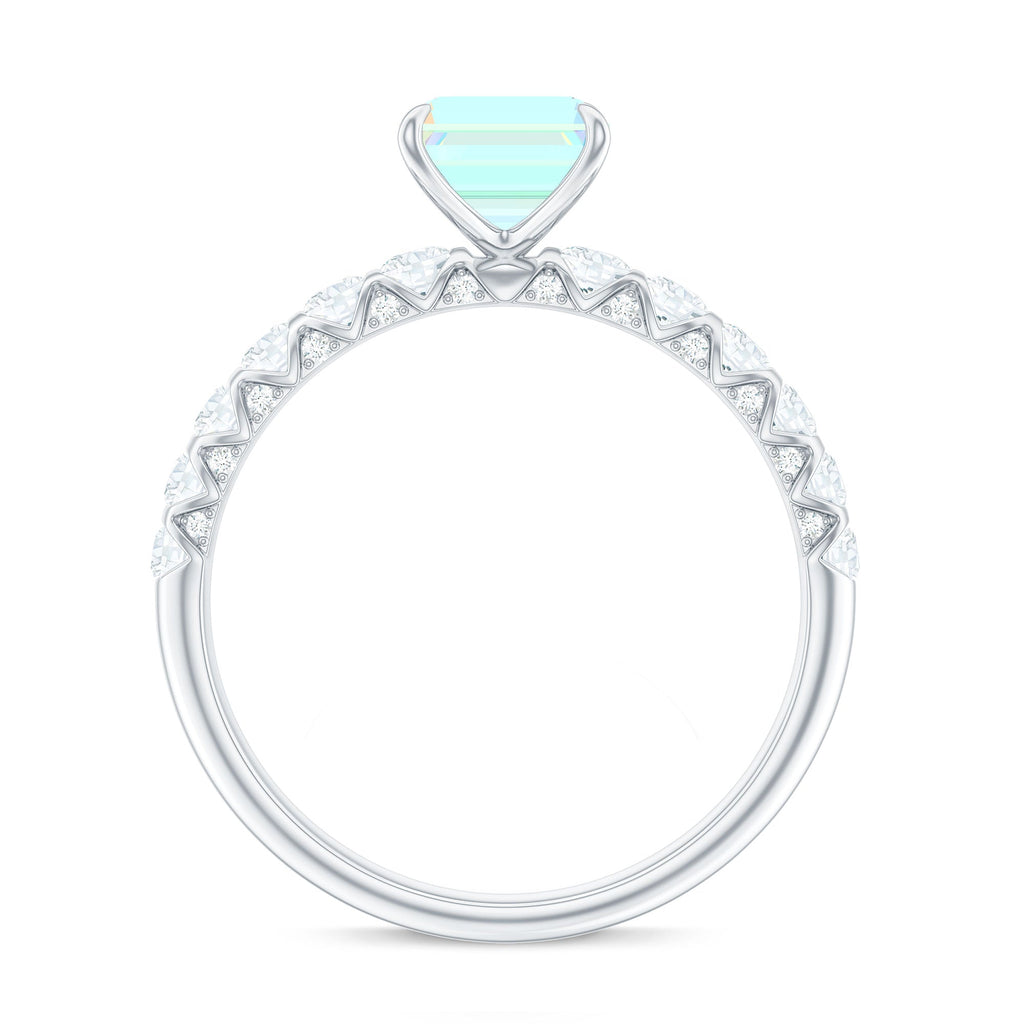 Genuine Ethiopian Opal Emerald Cut Engagement Ring with Diamond Side Stones