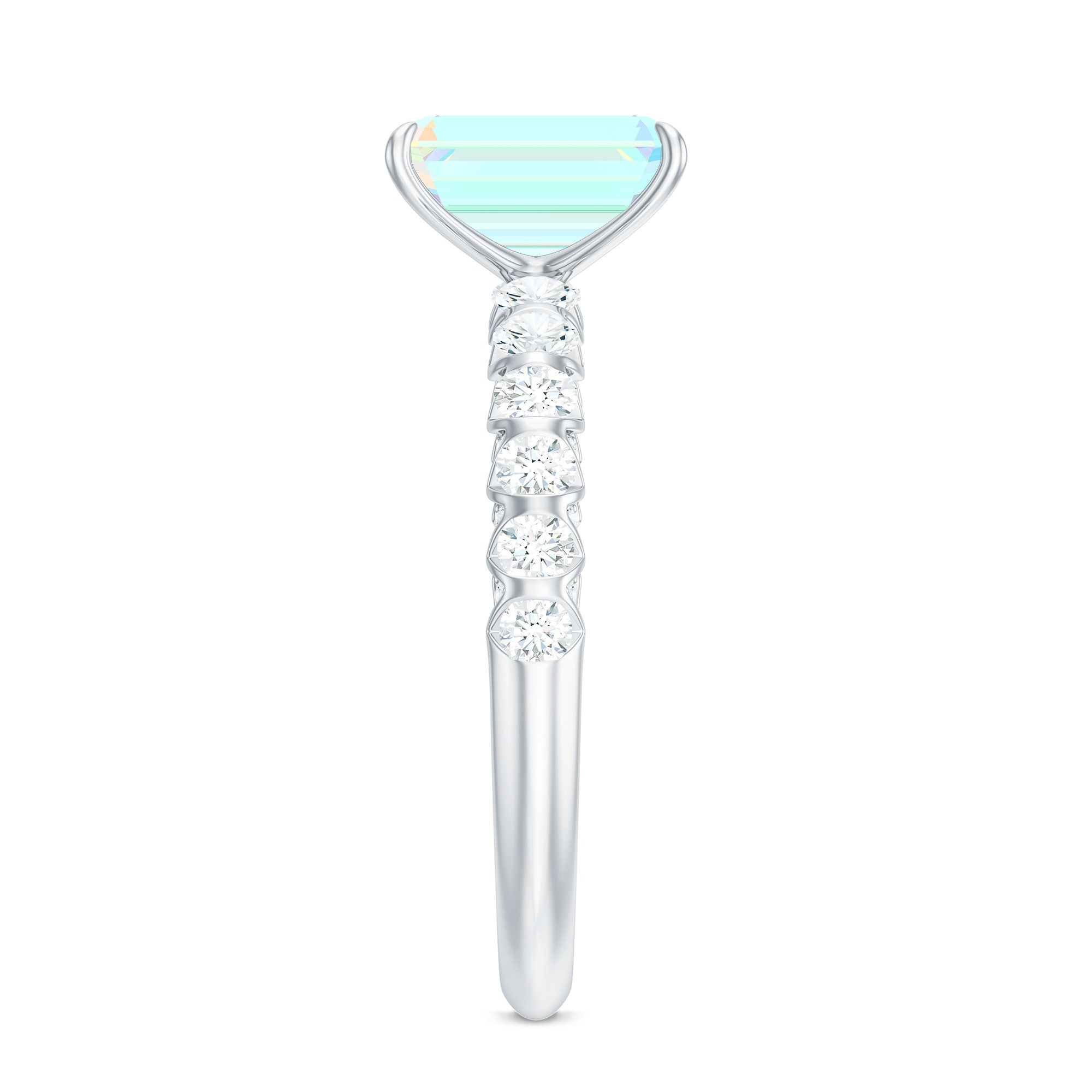 Genuine Ethiopian Opal Emerald Cut Engagement Ring with Diamond Side Stones