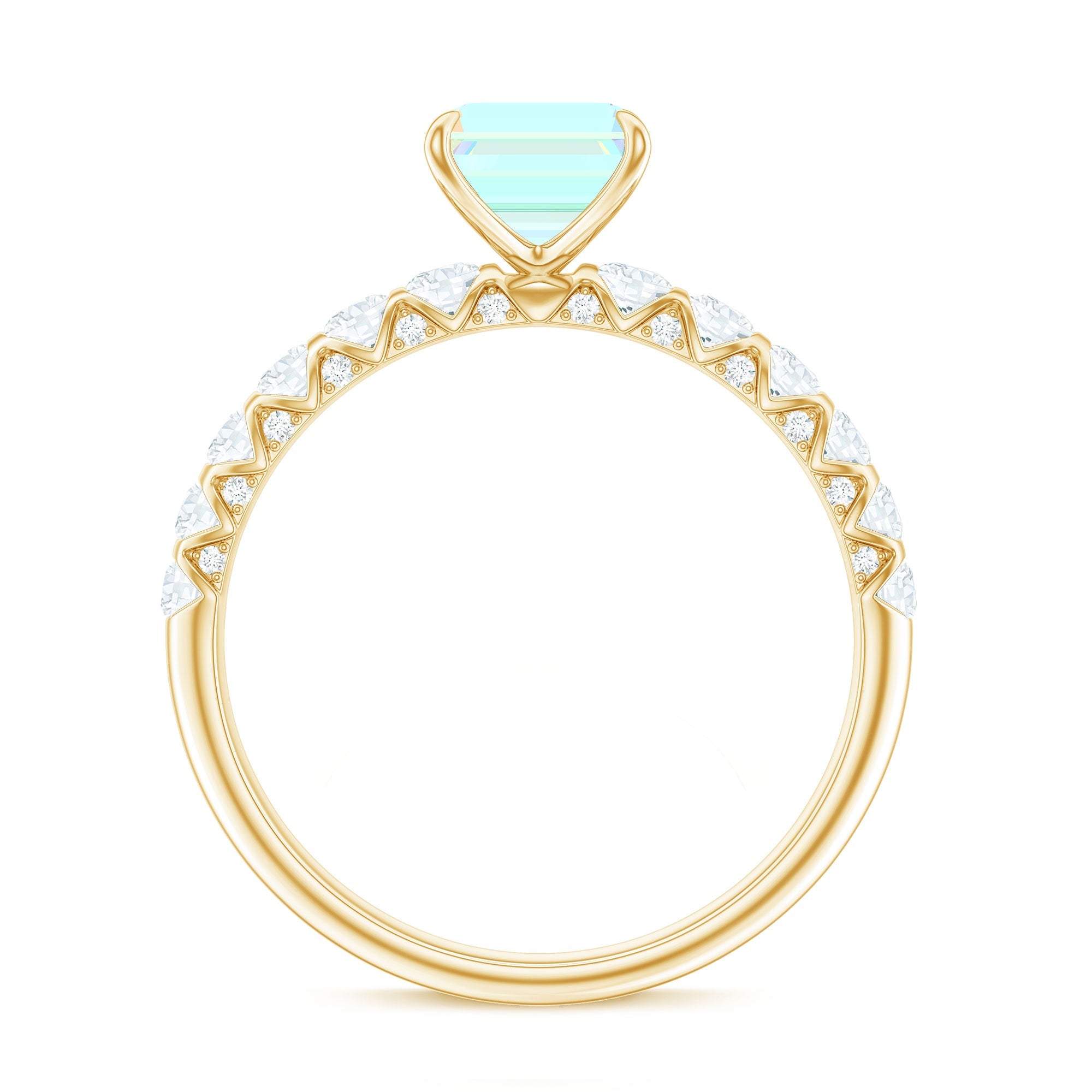 Genuine Ethiopian Opal Emerald Cut Engagement Ring with Diamond Side Stones