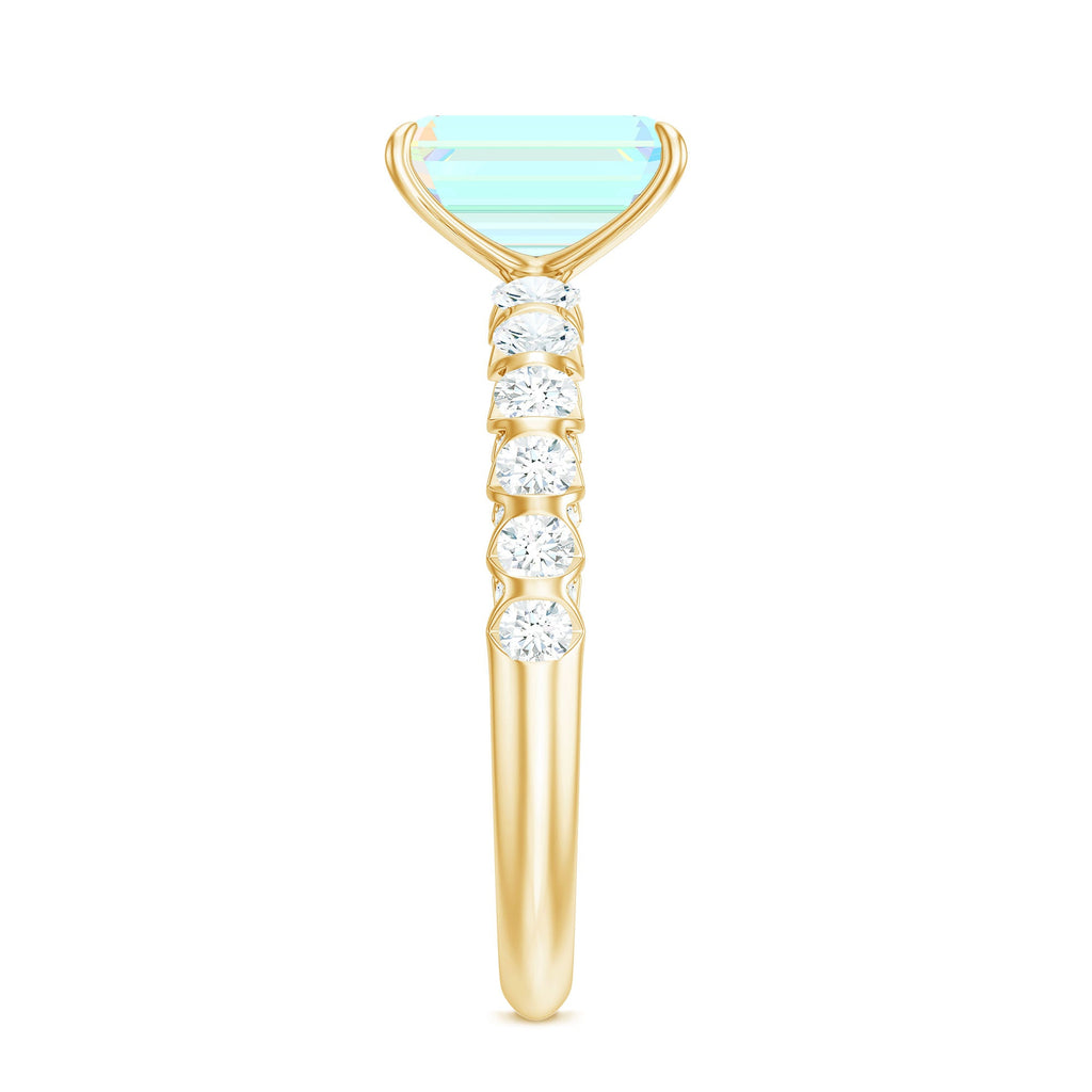 Genuine Ethiopian Opal Emerald Cut Engagement Ring with Diamond Side Stones