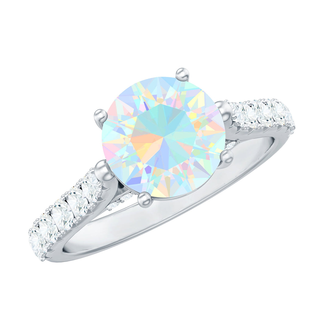 Natural 8mm Ethiopian Opal Diamond Engagement Ring with Side Stones