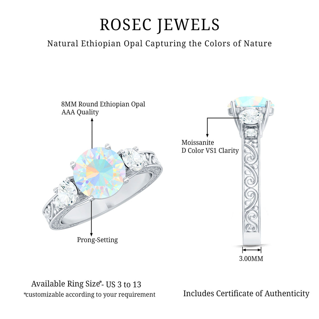 Certified Real Ethiopian Opal 3 Stone Engagement Ring With Certificate