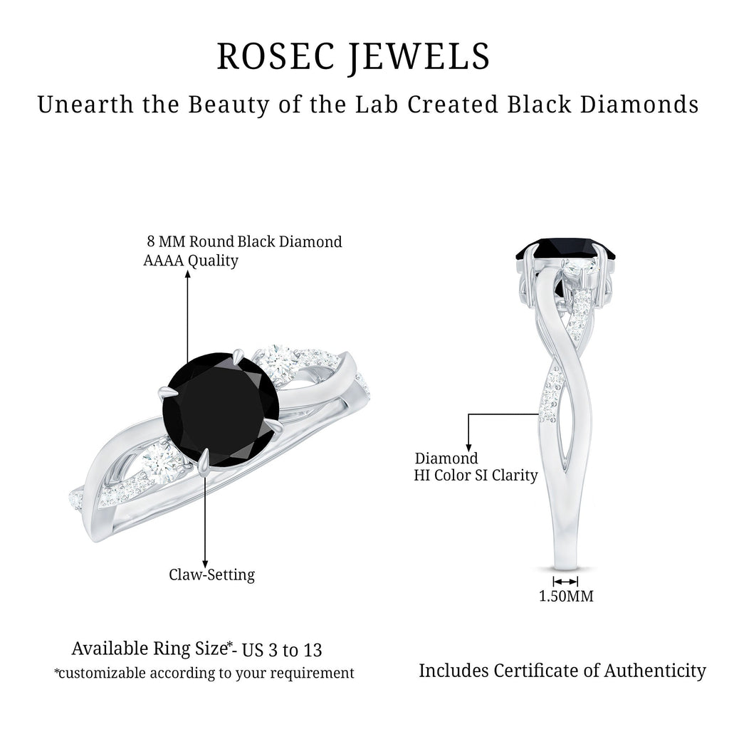 Created Black Diamond and Diamond Engagement Ring with Crossover Shank