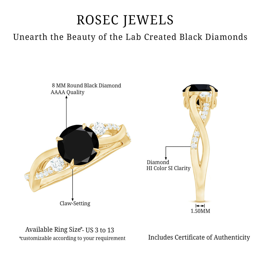 Created Black Diamond and Diamond Engagement Ring with Crossover Shank