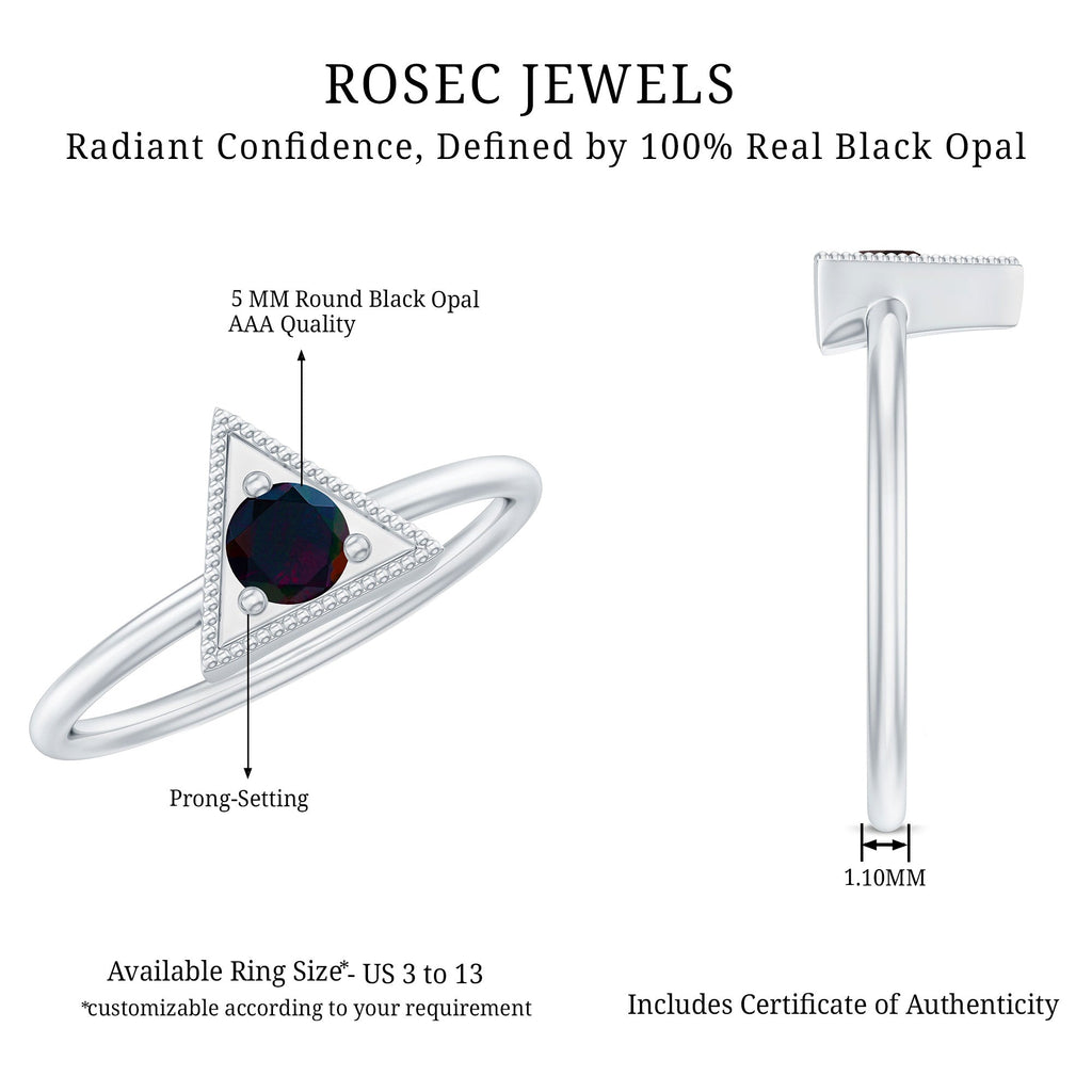 1/4 CT Round Black Opal Gold Triangle Minimal Promise Ring