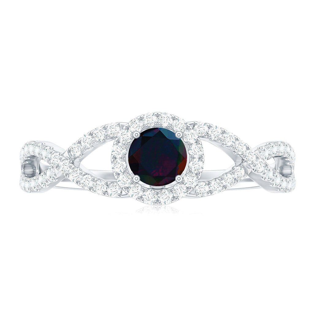 Natural Black Opal and Diamond Halo Engagement Ring