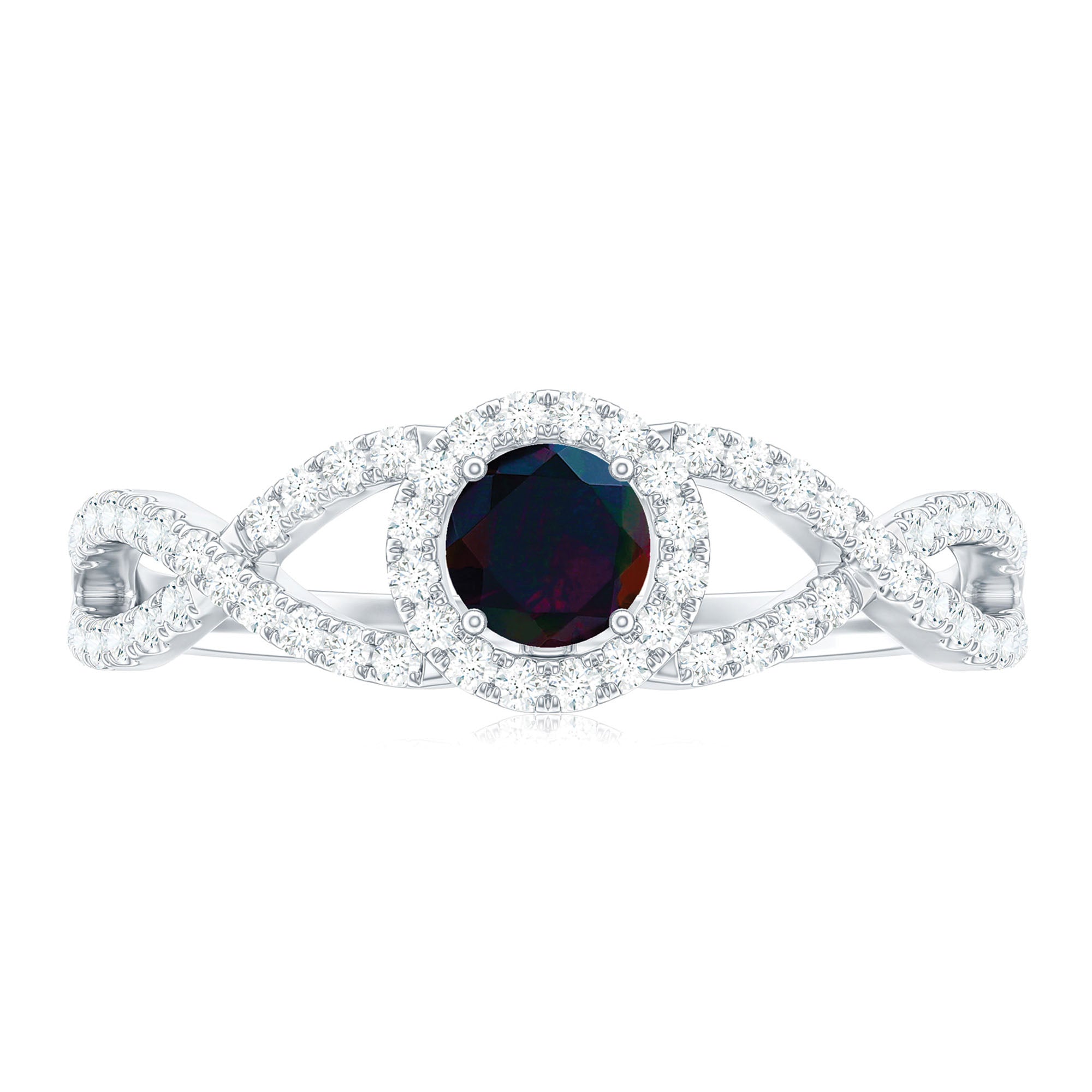 Natural Black Opal and Diamond Halo Engagement Ring