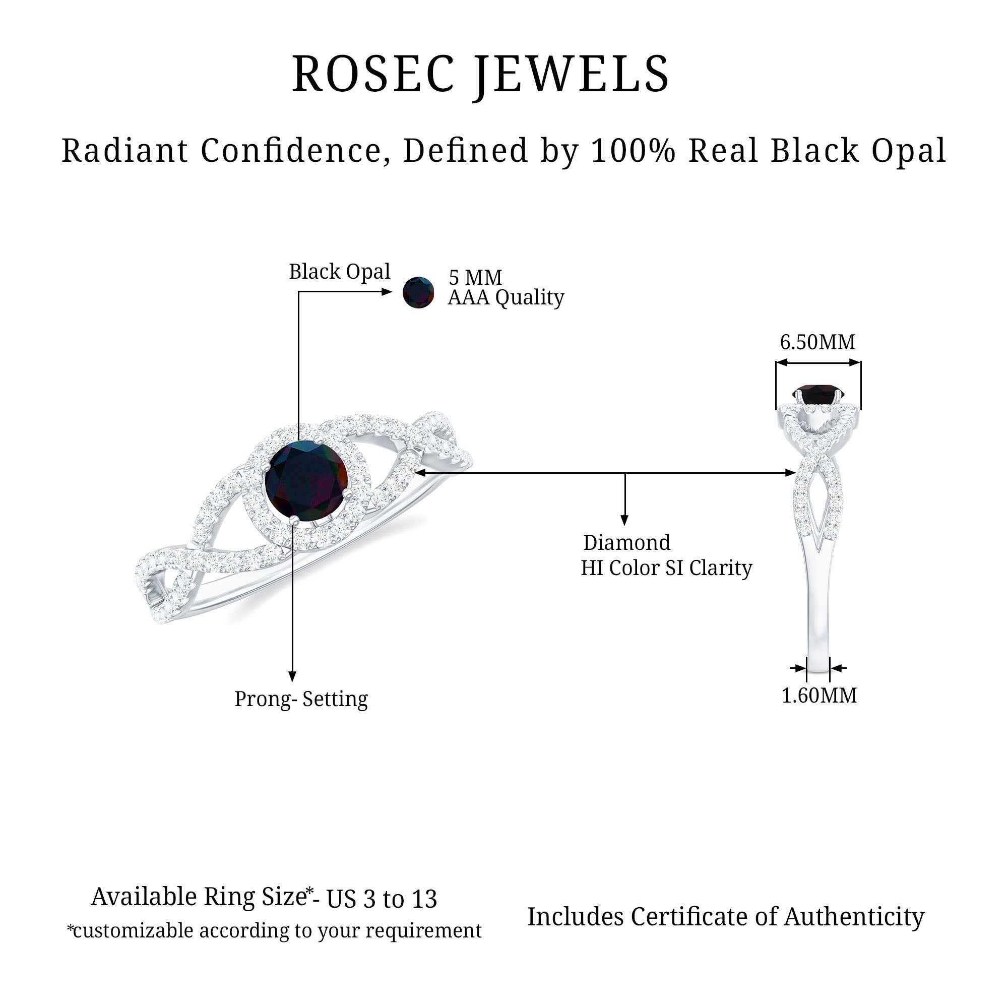 Natural Black Opal and Diamond Halo Engagement Ring