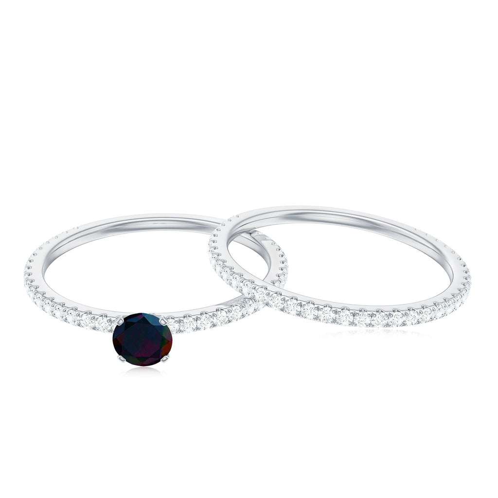 1.25 CT Minimal Wedding Ring Set with Black Opal and Diamond