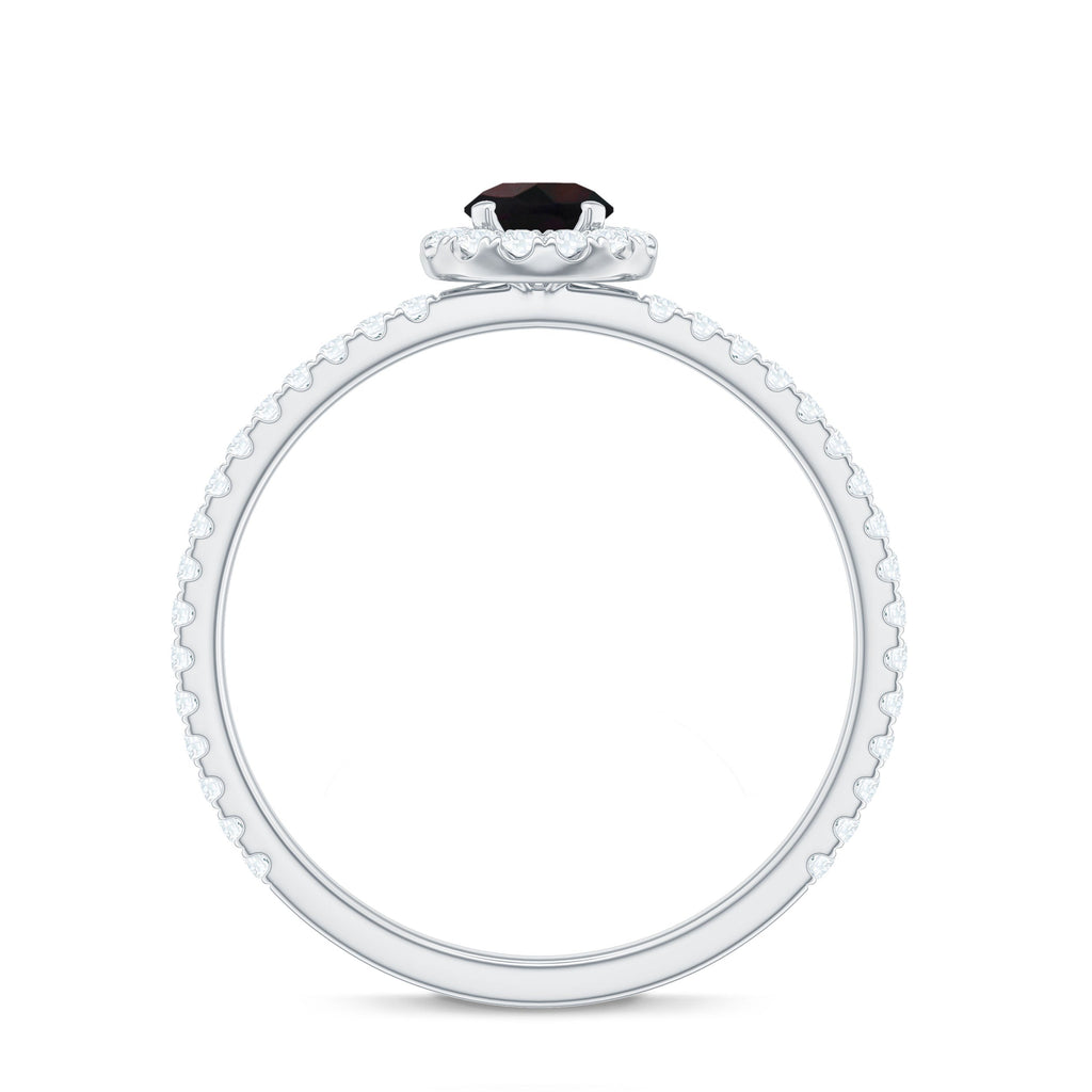 Genuine Black Opal Minimal Promise Ring with Diamond Halo