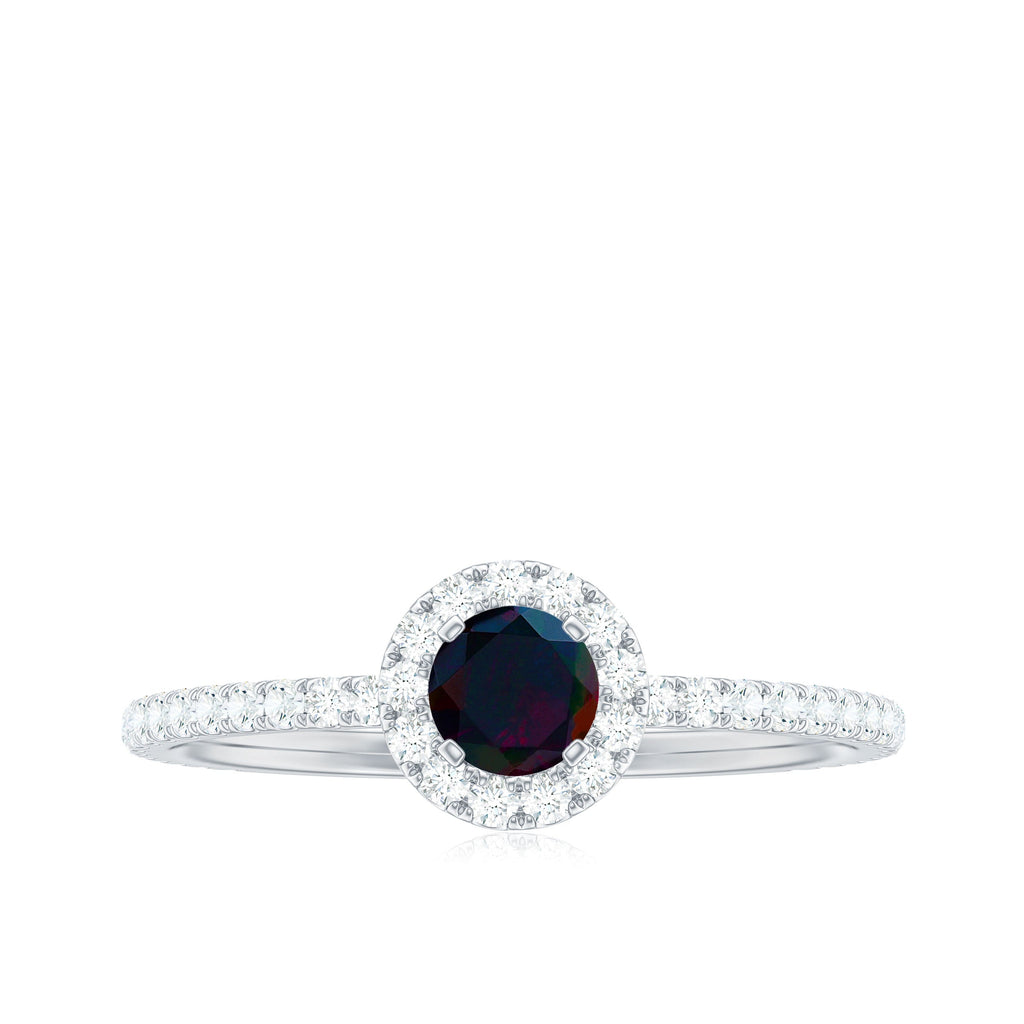 Genuine Black Opal Minimal Promise Ring with Diamond Halo