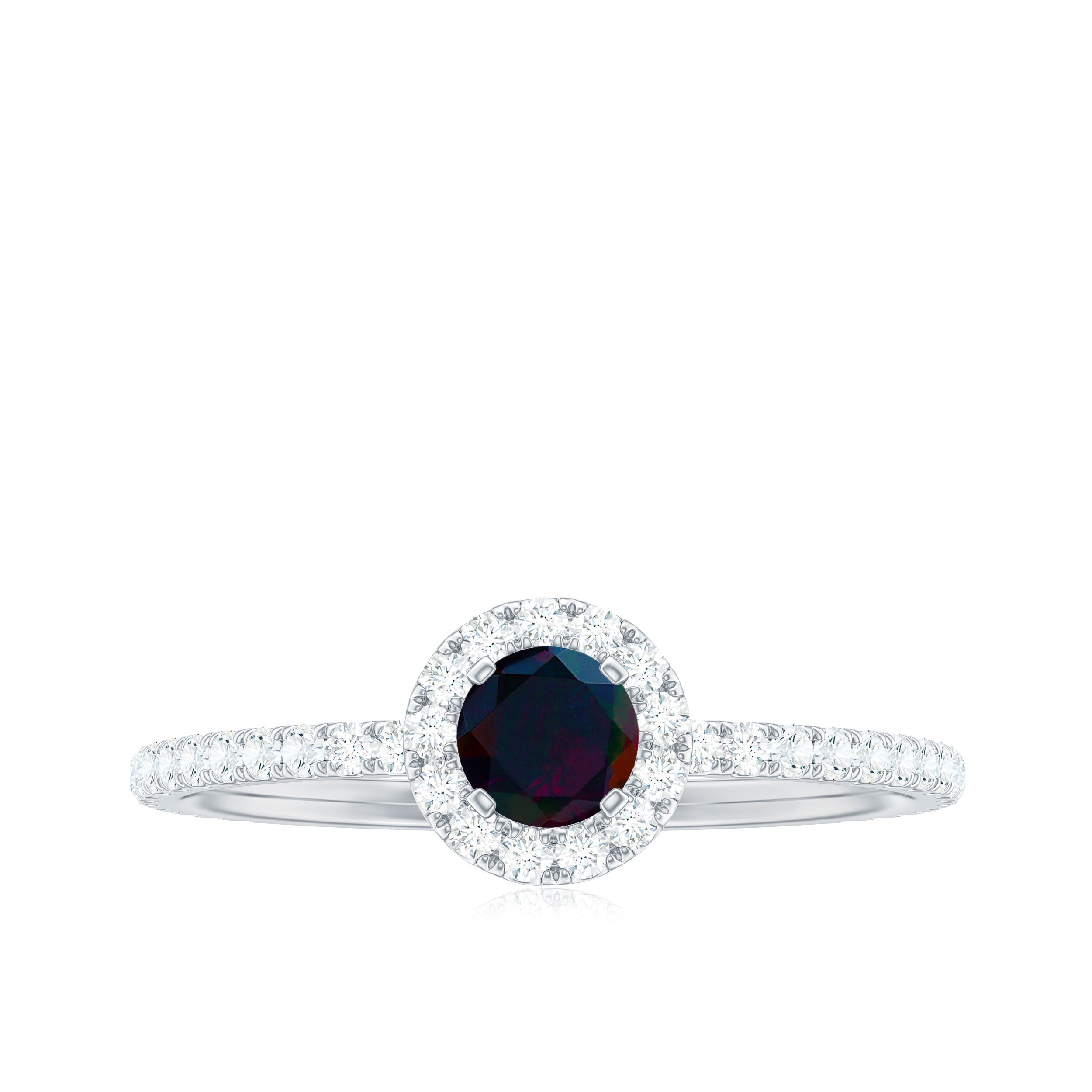 Genuine Black Opal Minimal Promise Ring with Diamond Halo
