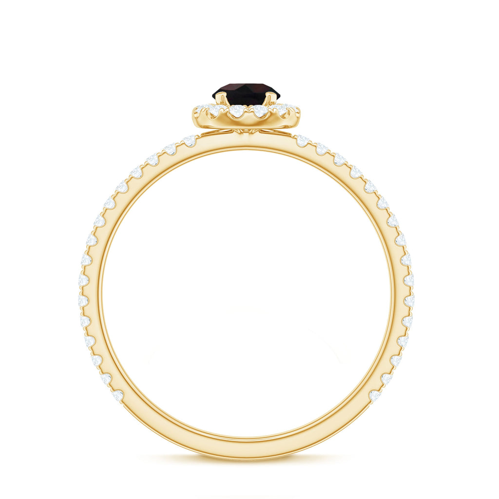 Genuine Black Opal Minimal Promise Ring with Diamond Halo
