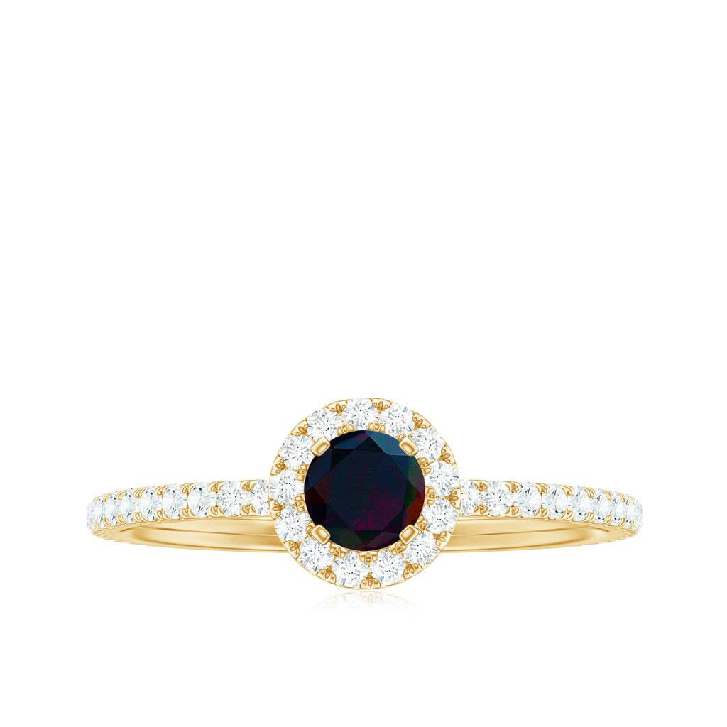 Genuine Black Opal Minimal Promise Ring with Diamond Halo