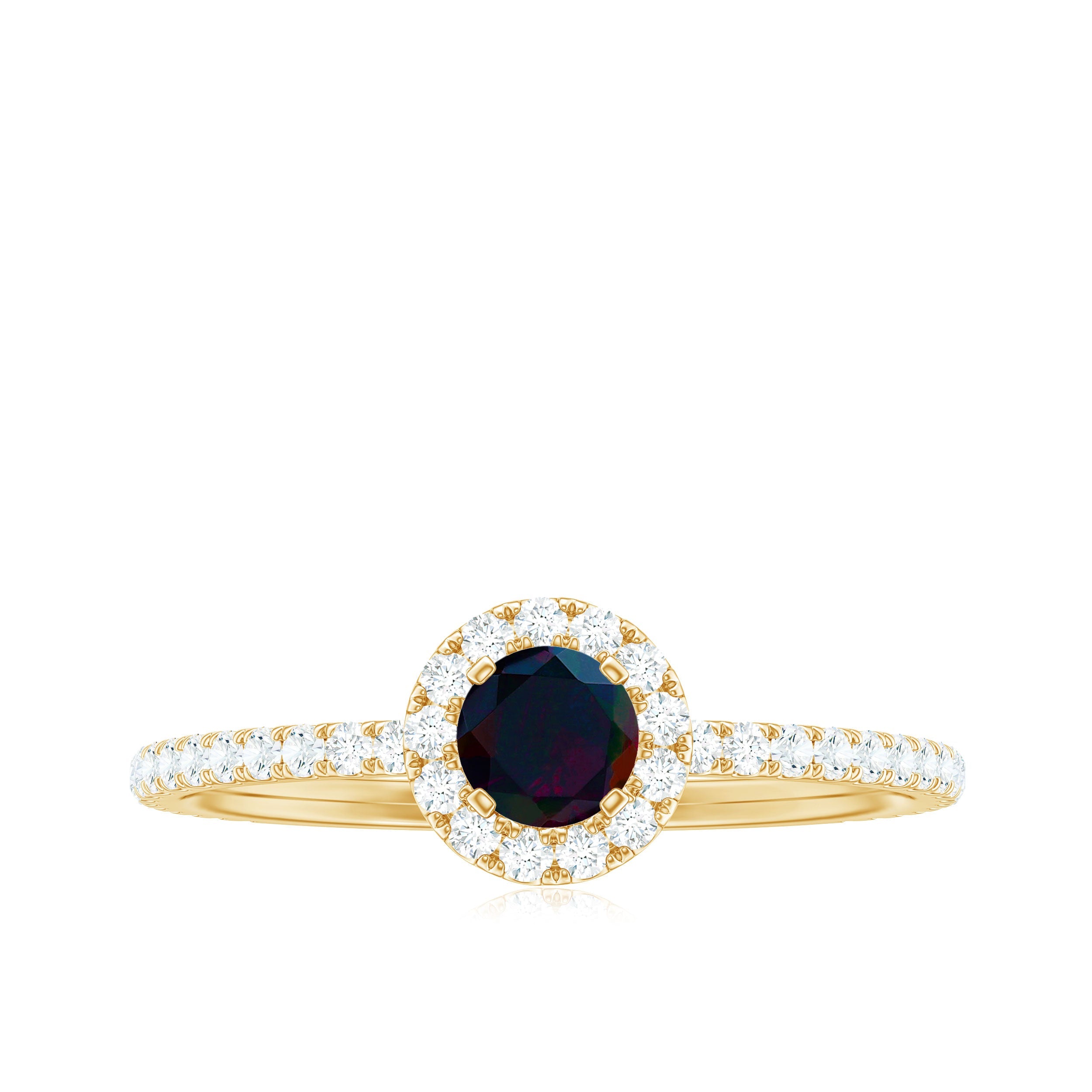 Genuine Black Opal Minimal Promise Ring with Diamond Halo