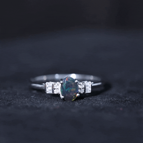 1 Carat Oval Cut Black Opal Engagement Ring with Diamond