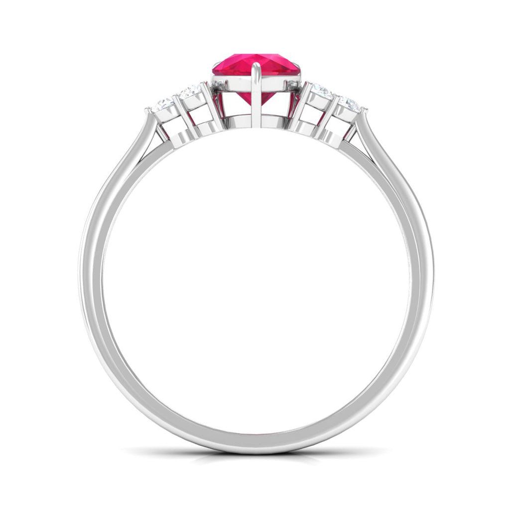 Claw Set Ruby Pear Solitaire Ring with Diamond Trio