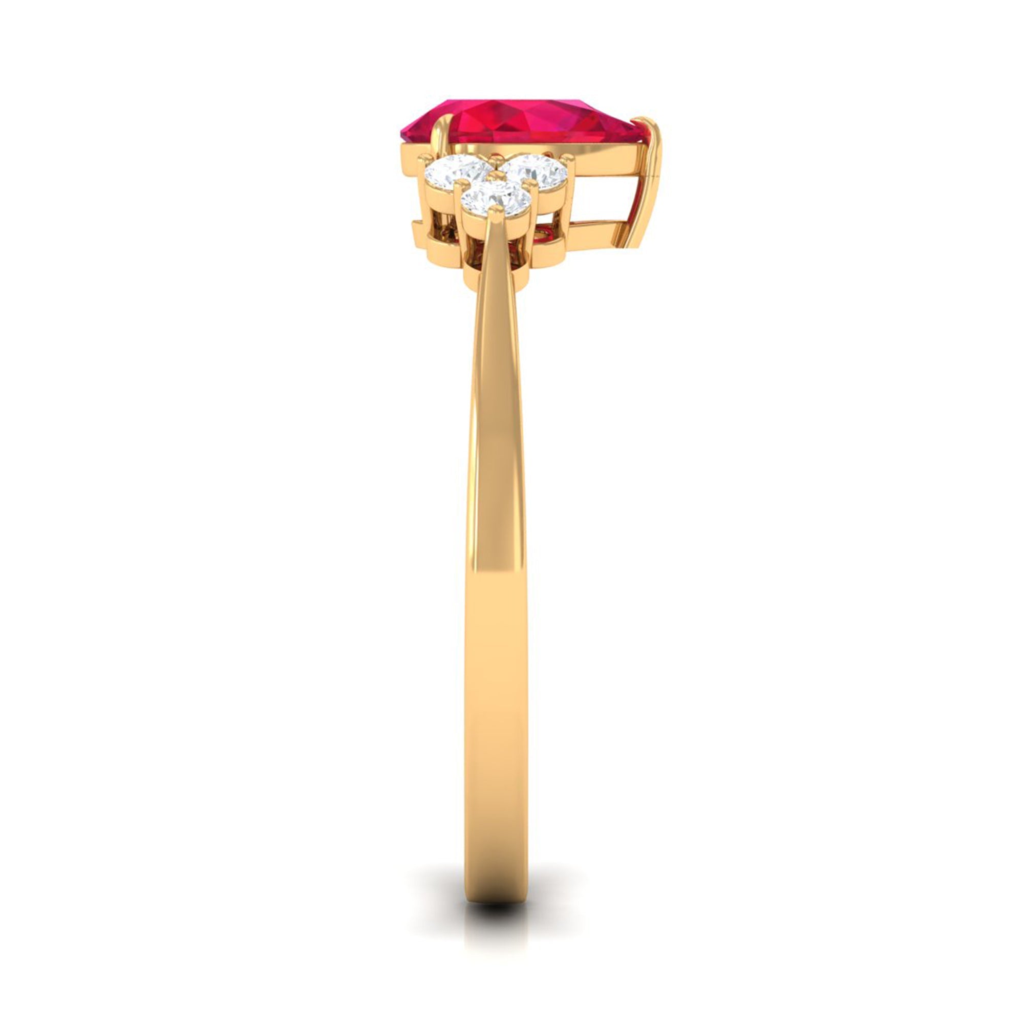 Claw Set Ruby Pear Solitaire Ring with Diamond Trio