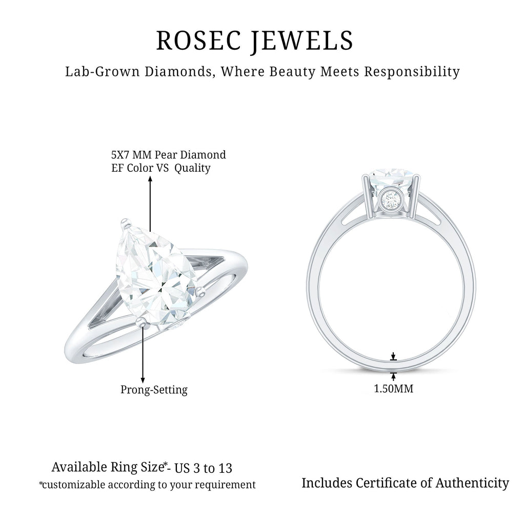 Pear Cut Lab Grown Diamond Solitaire Ring in Split Shank