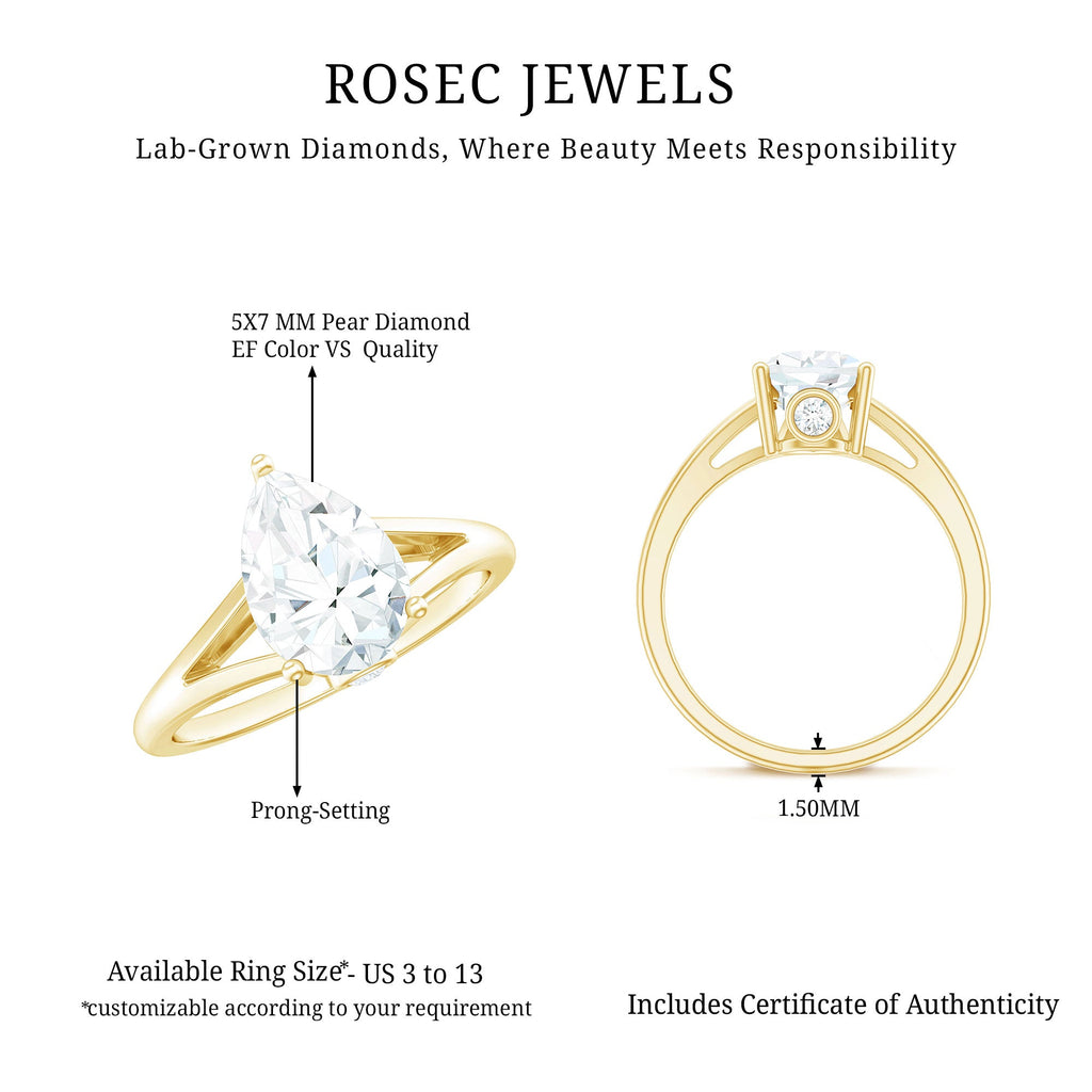 Pear Cut Lab Grown Diamond Solitaire Ring in Split Shank
