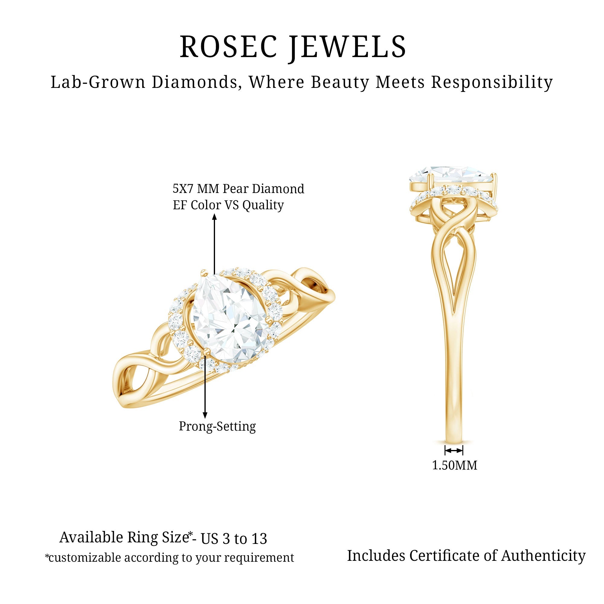 Lab Grown Diamond Collar Engagement Ring in Infinity Shank