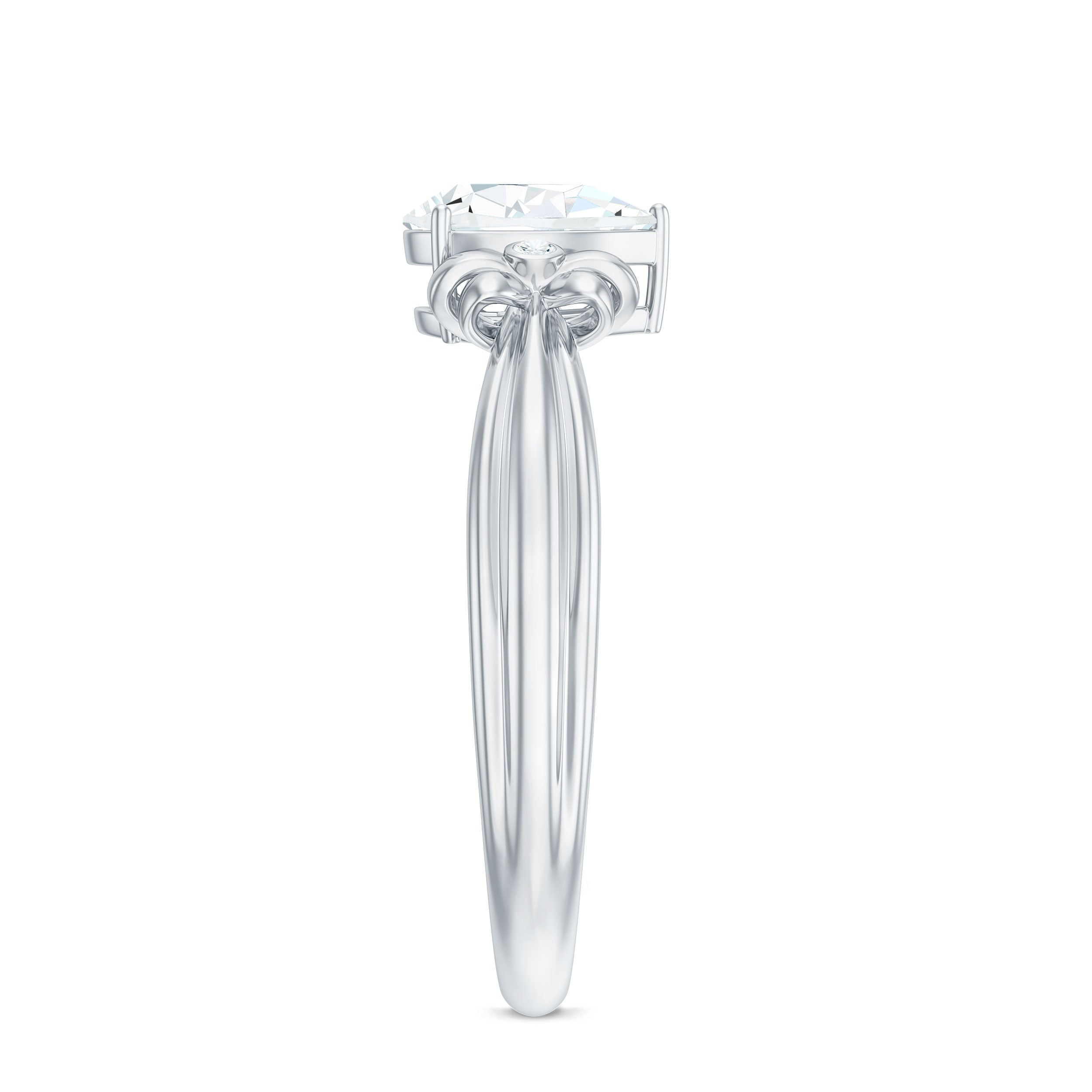 Pear Cut Lab Grown Diamond Solitaire Engagement Ring with Bow