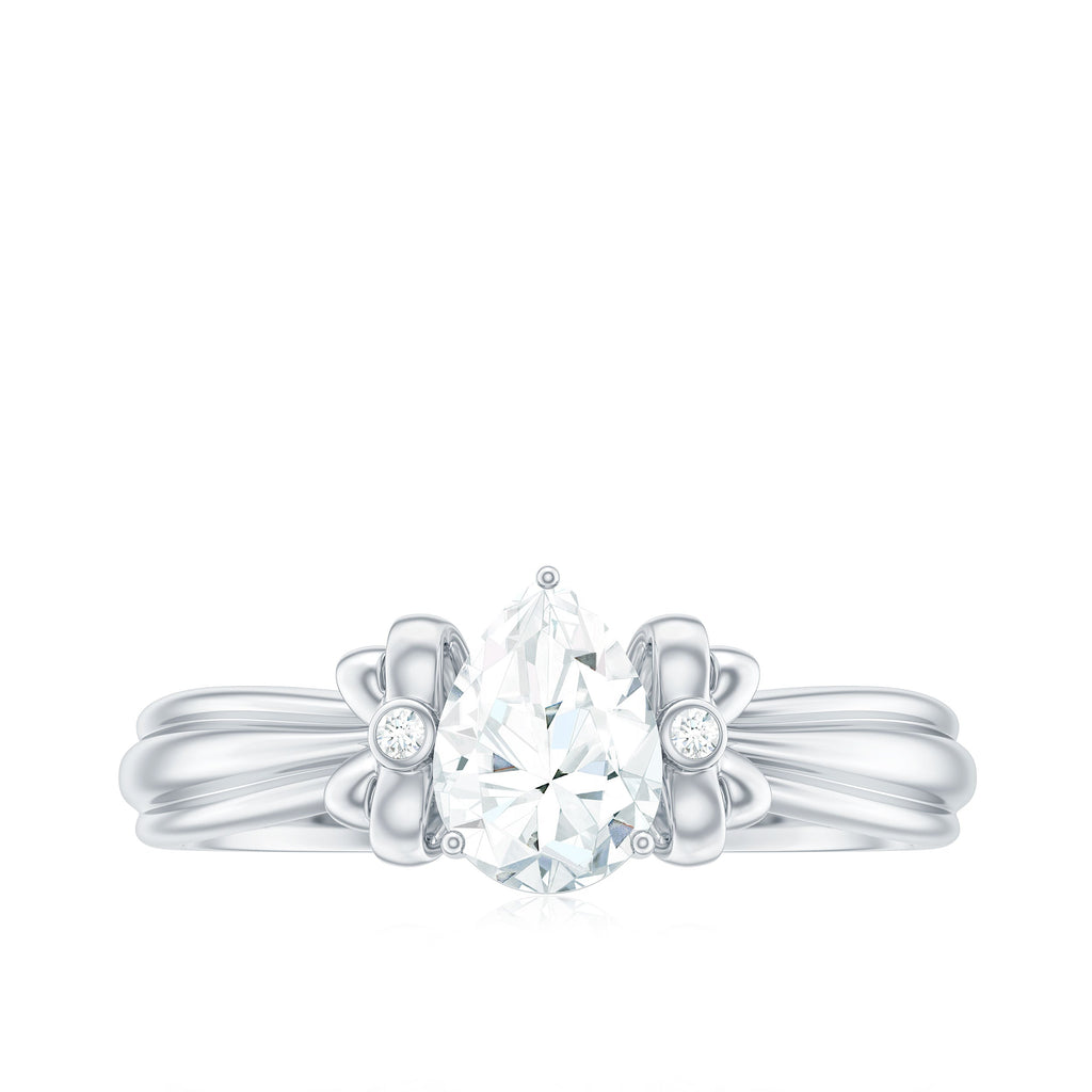 Pear Cut Lab Grown Diamond Solitaire Engagement Ring with Bow