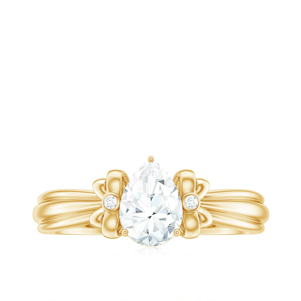 Pear Cut Lab Grown Diamond Solitaire Engagement Ring with Bow