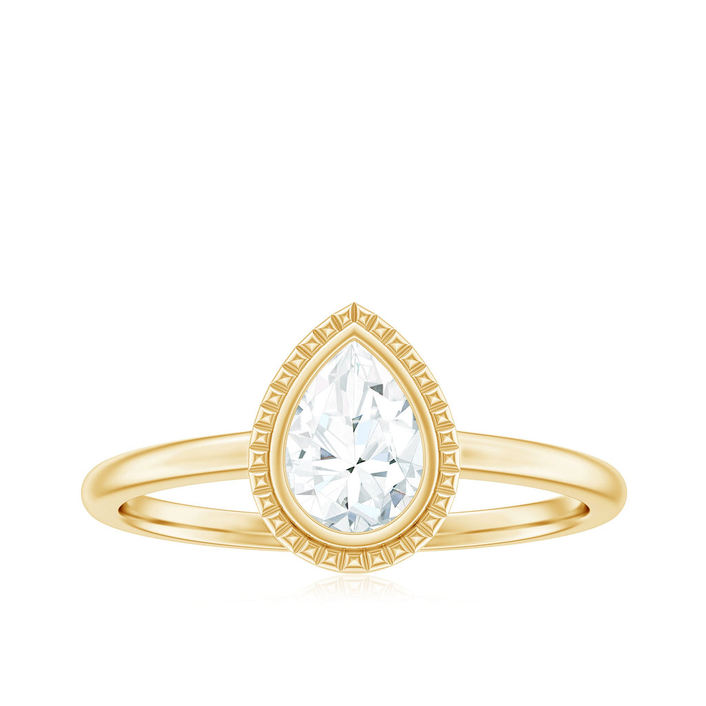 Pear Cut Lab Grown Diamond Solitaire Ring with Engraved Details
