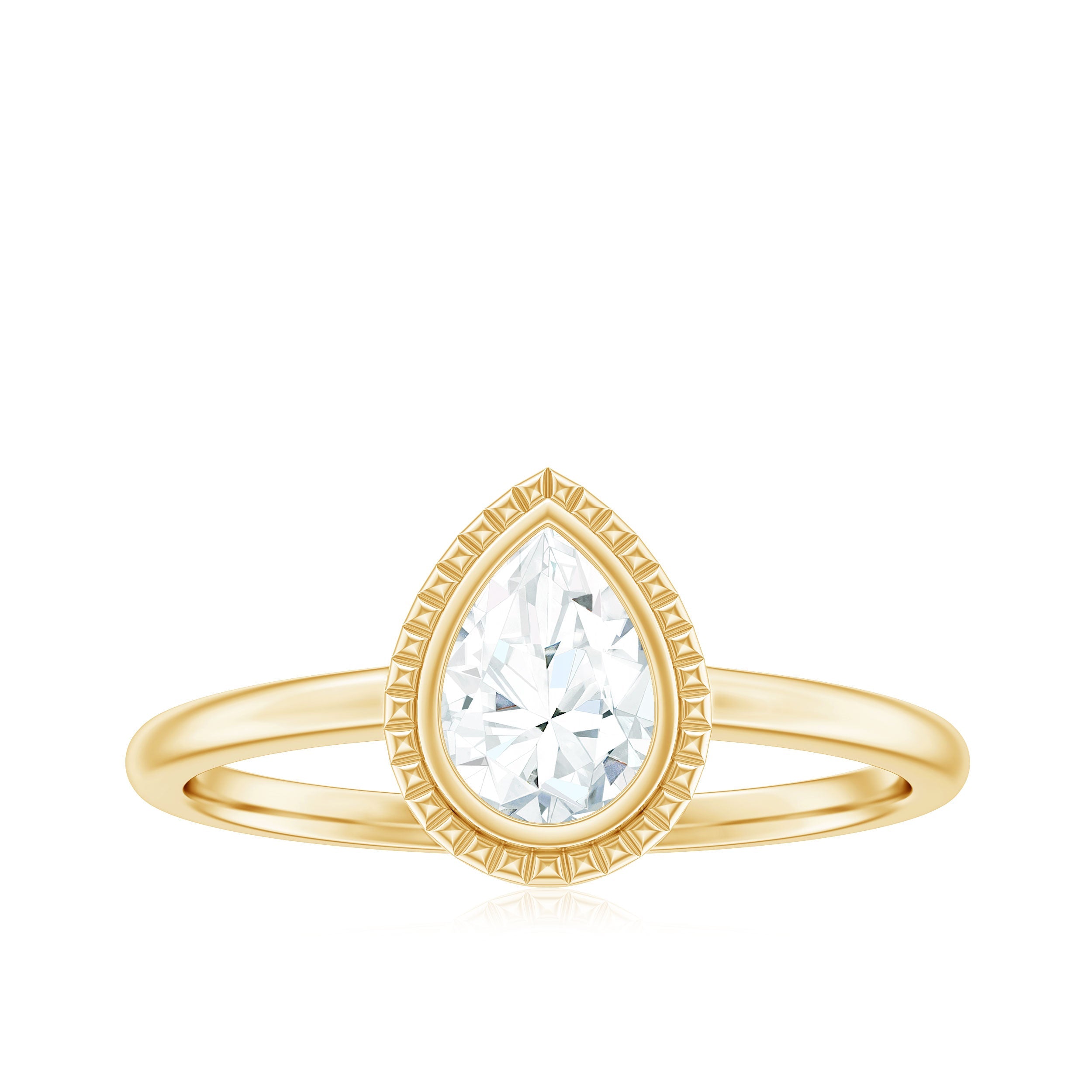 Pear Cut Lab Grown Diamond Solitaire Ring with Engraved Details