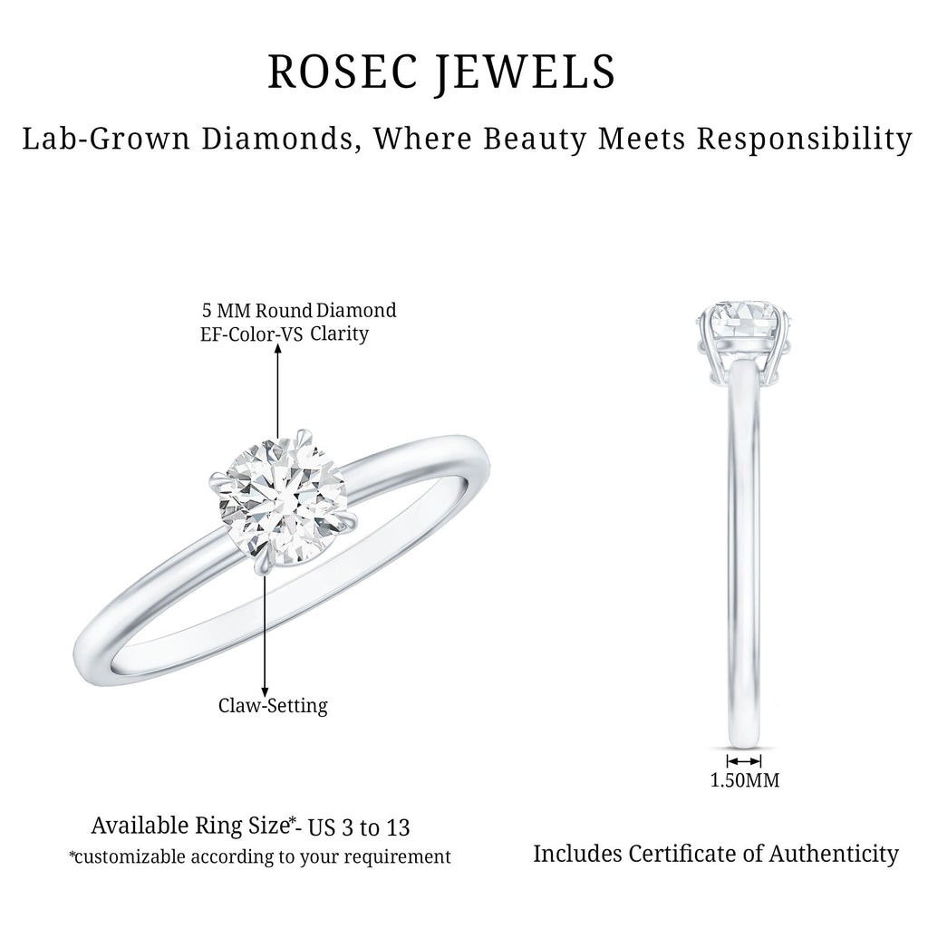 Round Shape Lab Grown Diamond Solitaire Ring