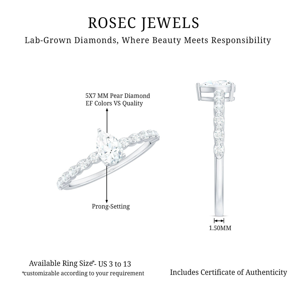 Pear Shape Lab Grown Diamond Solitaire Promise Ring with Side Stones