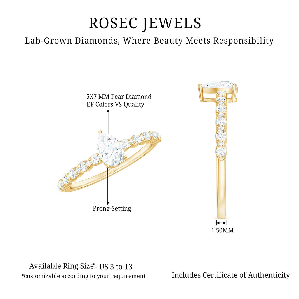 Pear Shape Lab Grown Diamond Solitaire Promise Ring with Side Stones