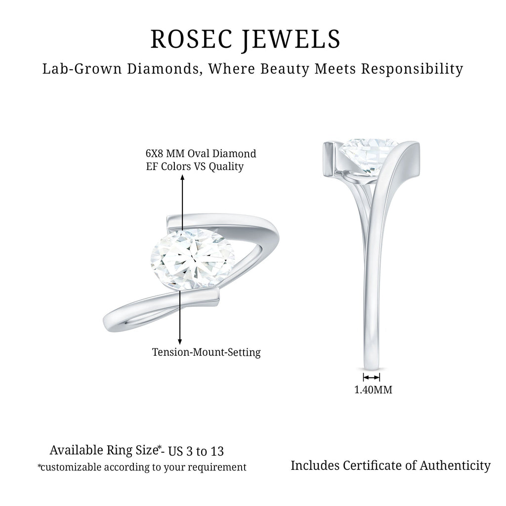 Simple Oval Shape Lab Grown Diamond Solitaire Bypass Ring