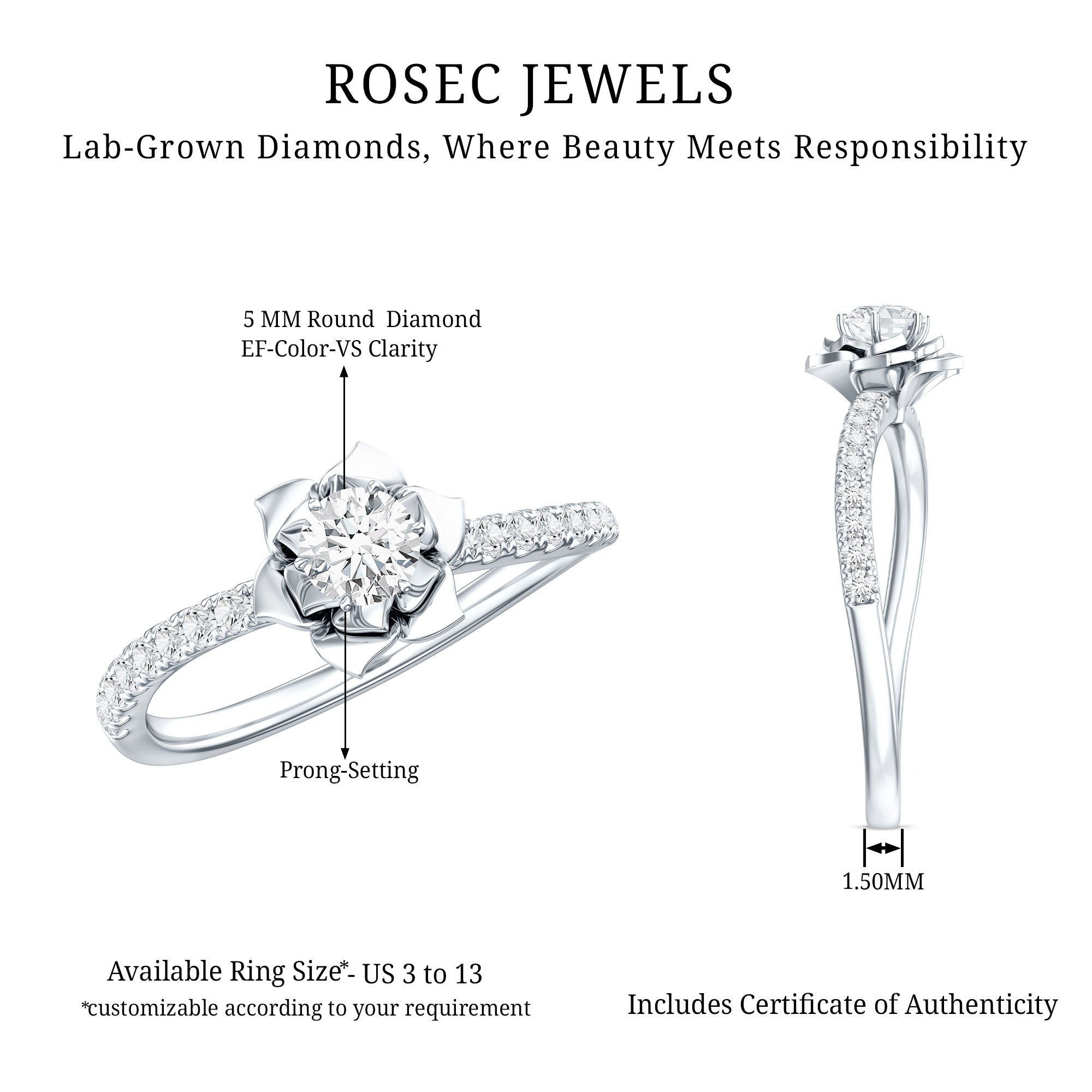 Nature Inspired Floral Engagement Ring with Lab Grown Diamond