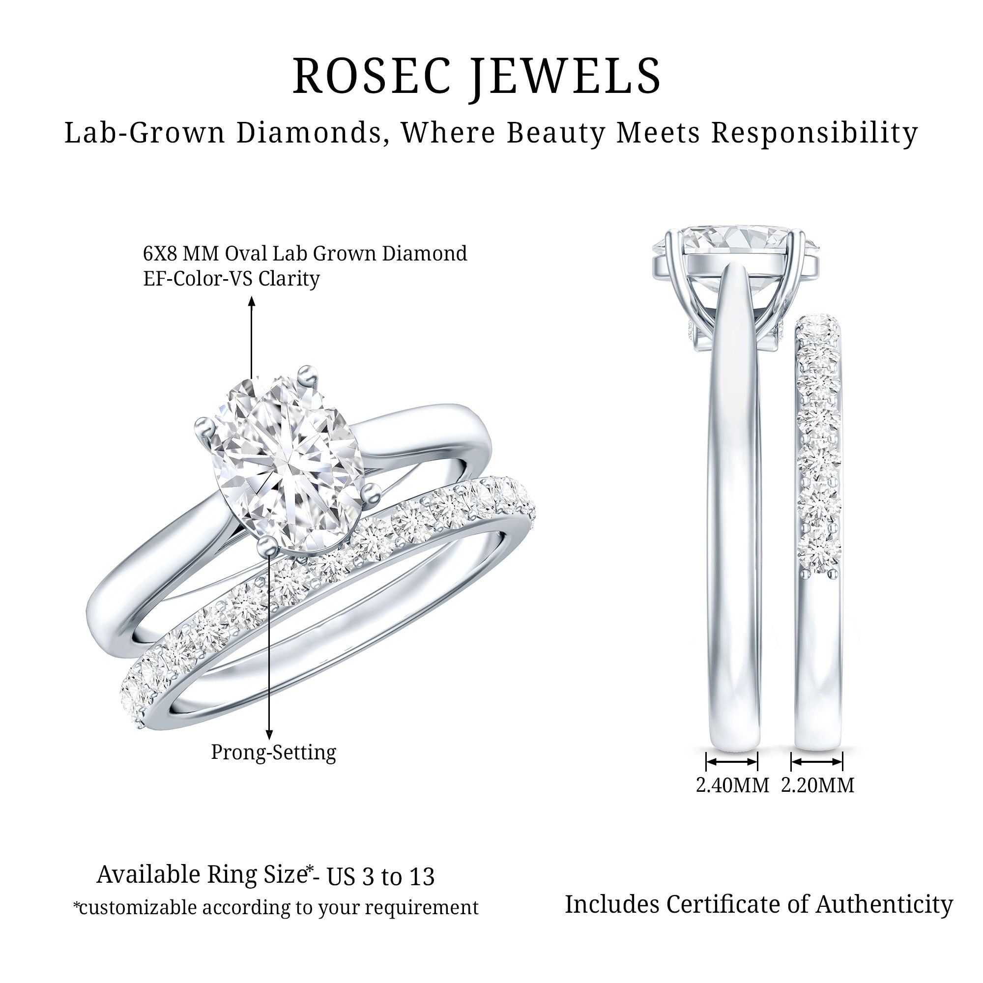 Oval Shape Solitaire Lab Grown Diamond Bridal Ring Set